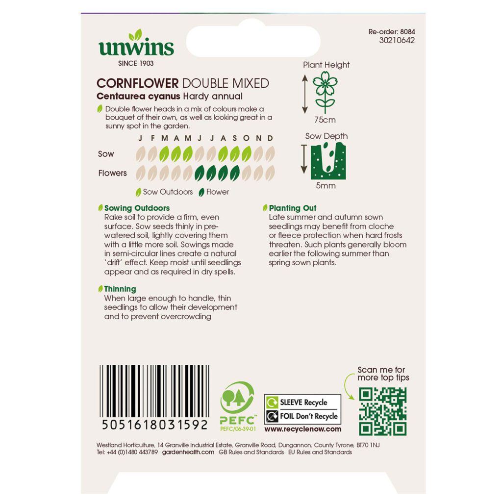 Unwins Cornflower Double Mix Seeds 5051618031592 2